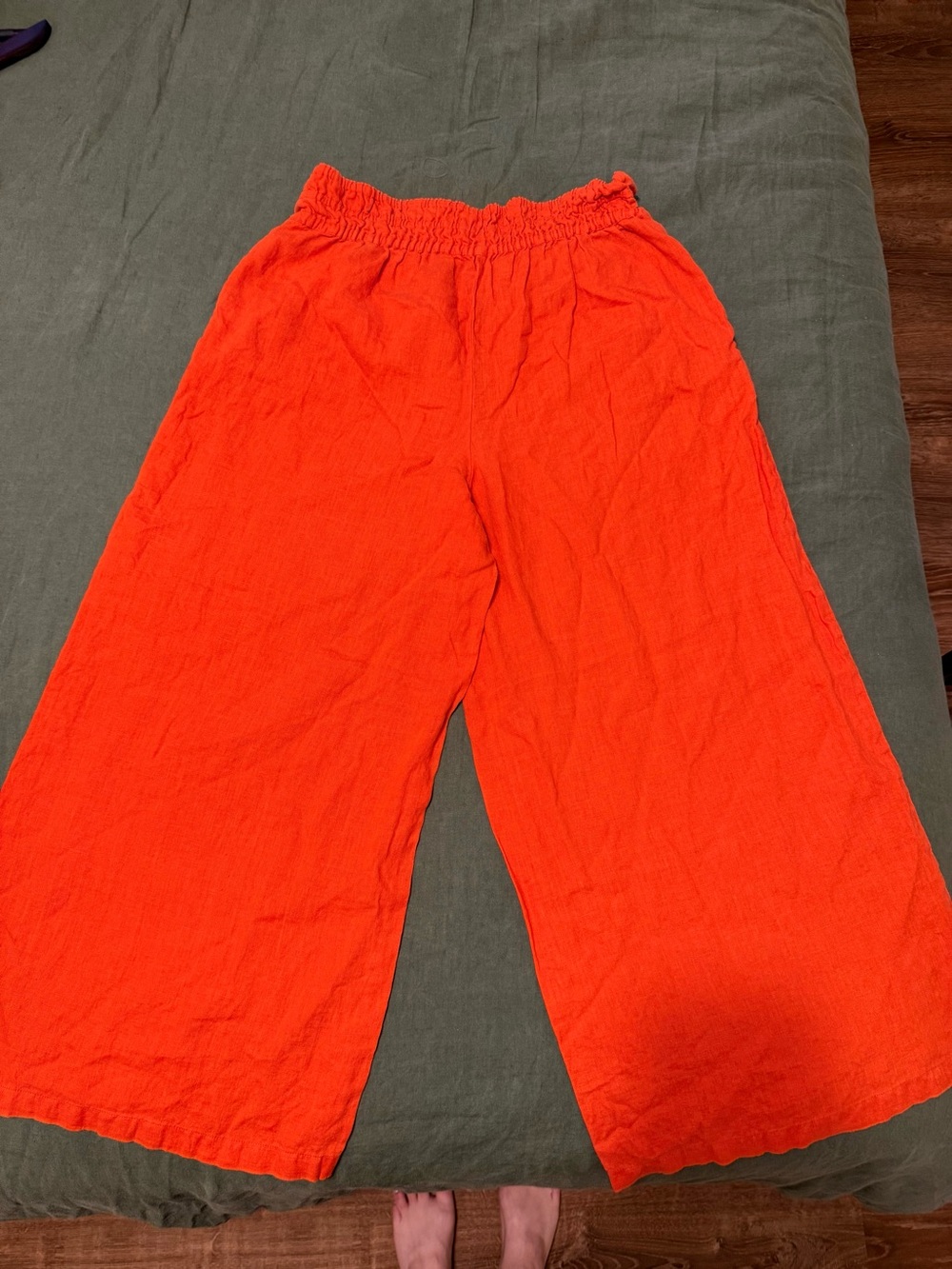 Anthropologie Orange Elastic-Waist Linen Pants